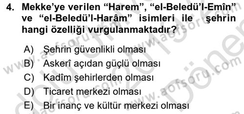 İlk Dönem İslam Tarihi Dersi 2019 - 2020 Yılı (Final) Dönem Sonu Sınav Soruları 4. Soru