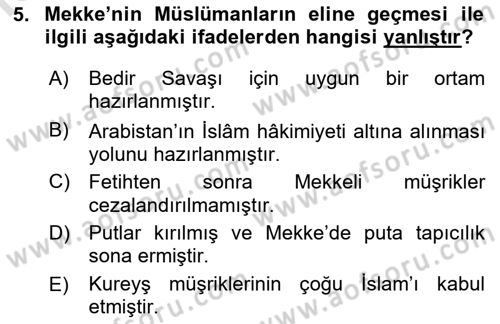 İlk Dönem İslam Tarihi Dersi 2019 - 2020 Yılı (Final) Dönem Sonu Sınav Soruları 5. Soru