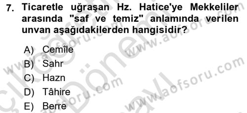 İlk Dönem İslam Tarihi Dersi 2019 - 2020 Yılı (Final) Dönem Sonu Sınav Soruları 7. Soru