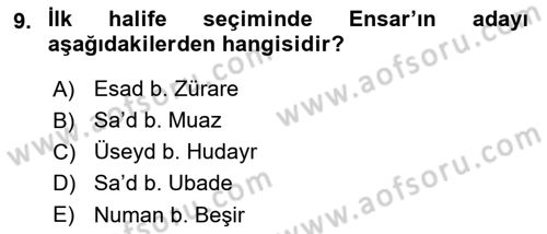 İlk Dönem İslam Tarihi Dersi 2019 - 2020 Yılı (Final) Dönem Sonu Sınav Soruları 9. Soru