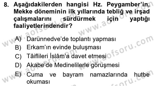 İlk Dönem İslam Tarihi Dersi 2020 - 2021 Yılı Yaz Okulu Sınav Soruları 8. Soru
