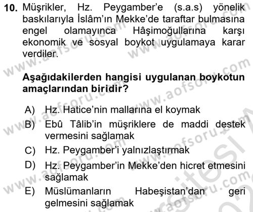 İlk Dönem İslam Tarihi Dersi Ara Sınavı Deneme Sınav Soruları 10. Soru