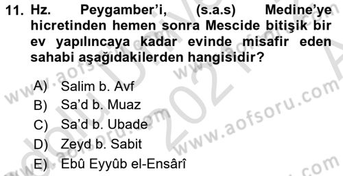 İlk Dönem İslam Tarihi Dersi Ara Sınavı Deneme Sınav Soruları 11. Soru