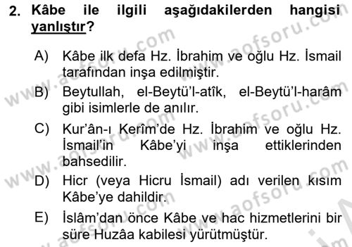 İlk Dönem İslam Tarihi Dersi Ara Sınavı Deneme Sınav Soruları 2. Soru