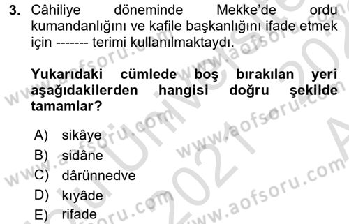 İlk Dönem İslam Tarihi Dersi Ara Sınavı Deneme Sınav Soruları 3. Soru