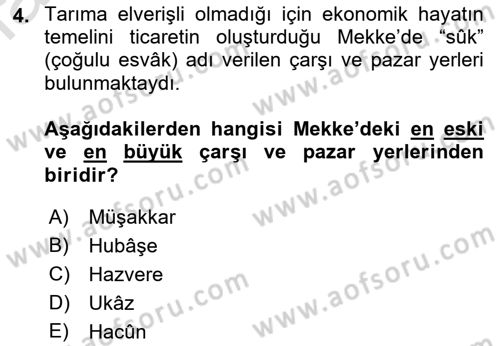 İlk Dönem İslam Tarihi Dersi Ara Sınavı Deneme Sınav Soruları 4. Soru