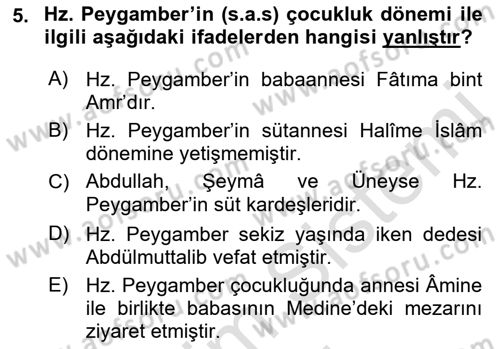 İlk Dönem İslam Tarihi Dersi Ara Sınavı Deneme Sınav Soruları 5. Soru