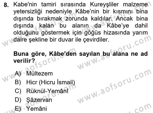 İlk Dönem İslam Tarihi Dersi Ara Sınavı Deneme Sınav Soruları 8. Soru