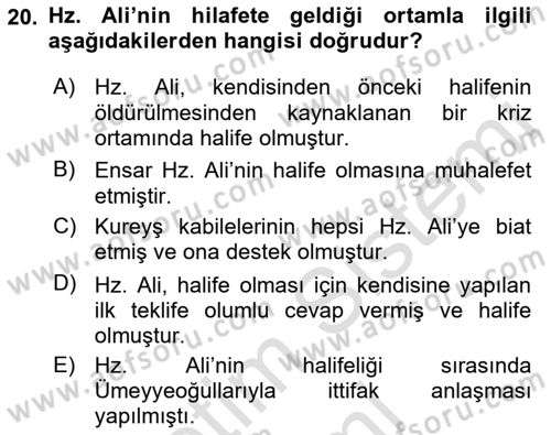İlk Dönem İslam Tarihi Dersi 2021 - 2022 Yılı (Final) Dönem Sonu Sınav Soruları 20. Soru
