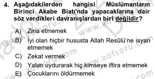 İlk Dönem İslam Tarihi Dersi 2021 - 2022 Yılı (Final) Dönem Sonu Sınav Soruları 4. Soru