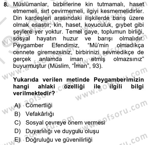 İlk Dönem İslam Tarihi Dersi 2021 - 2022 Yılı (Final) Dönem Sonu Sınav Soruları 8. Soru