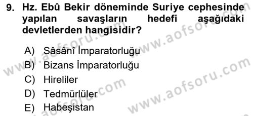 İlk Dönem İslam Tarihi Dersi 2021 - 2022 Yılı (Final) Dönem Sonu Sınav Soruları 9. Soru