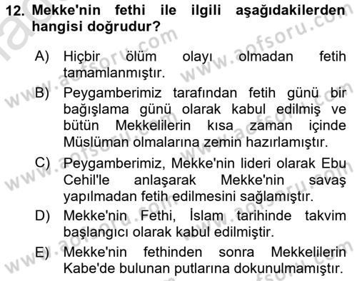İlk Dönem İslam Tarihi Dersi 2021 - 2022 Yılı Yaz Okulu Sınav Soruları 12. Soru