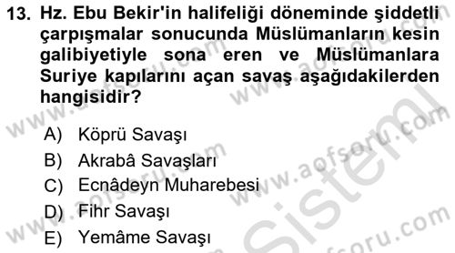 İlk Dönem İslam Tarihi Dersi 2021 - 2022 Yılı Yaz Okulu Sınav Soruları 13. Soru