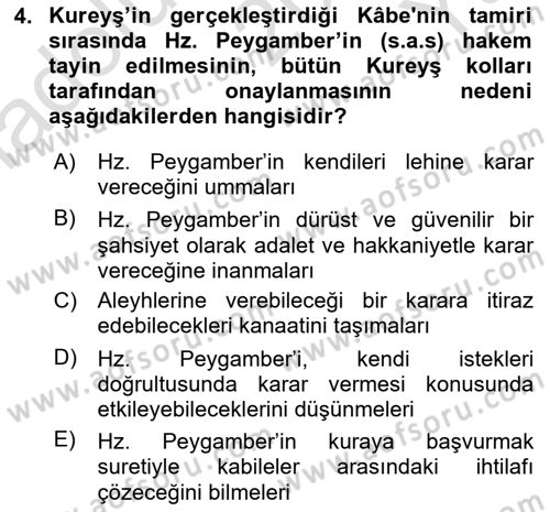 İlk Dönem İslam Tarihi Dersi 2021 - 2022 Yılı Yaz Okulu Sınav Soruları 4. Soru