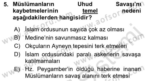 İlk Dönem İslam Tarihi Dersi 2021 - 2022 Yılı Yaz Okulu Sınav Soruları 5. Soru