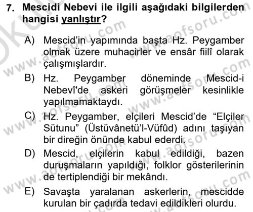 İlk Dönem İslam Tarihi Dersi 2021 - 2022 Yılı Yaz Okulu Sınav Soruları 7. Soru