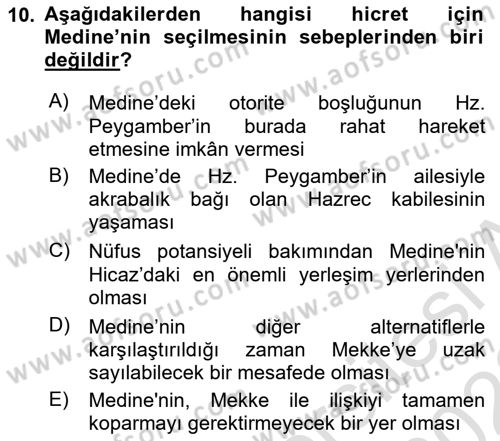 İlk Dönem İslam Tarihi Dersi 2022 - 2023 Yılı (Vize) Ara Sınav Soruları 10. Soru