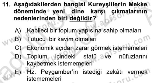 İlk Dönem İslam Tarihi Dersi 2022 - 2023 Yılı (Vize) Ara Sınav Soruları 11. Soru