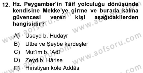 İlk Dönem İslam Tarihi Dersi Ara Sınavı Deneme Sınav Soruları 12. Soru