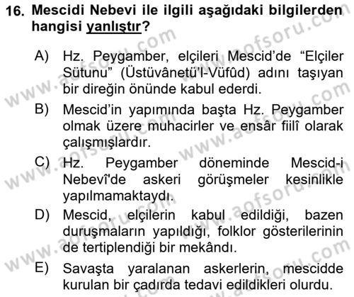 İlk Dönem İslam Tarihi Dersi Ara Sınavı Deneme Sınav Soruları 16. Soru