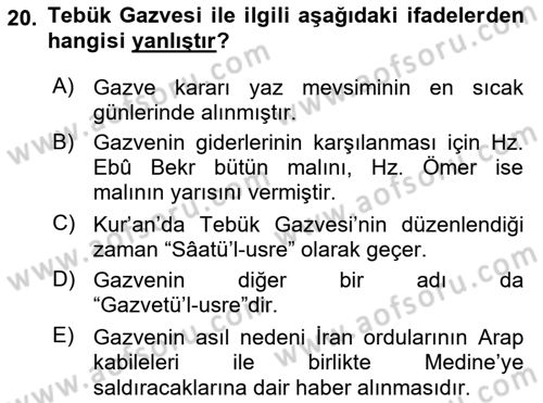 İlk Dönem İslam Tarihi Dersi Ara Sınavı Deneme Sınav Soruları 20. Soru