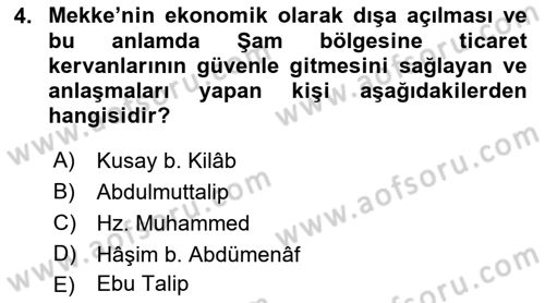 İlk Dönem İslam Tarihi Dersi Ara Sınavı Deneme Sınav Soruları 4. Soru