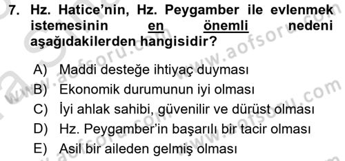 İlk Dönem İslam Tarihi Dersi Ara Sınavı Deneme Sınav Soruları 7. Soru