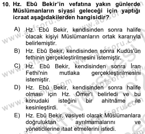 İlk Dönem İslam Tarihi Dersi 2022 - 2023 Yılı (Final) Dönem Sonu Sınav Soruları 10. Soru