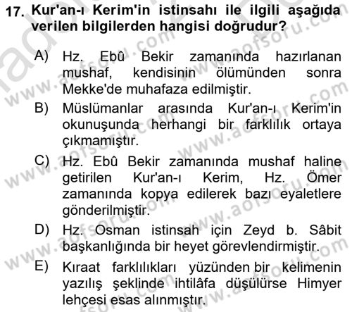İlk Dönem İslam Tarihi Dersi 2022 - 2023 Yılı (Final) Dönem Sonu Sınav Soruları 17. Soru