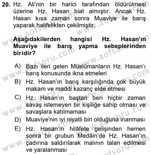 İlk Dönem İslam Tarihi Dersi 2022 - 2023 Yılı (Final) Dönem Sonu Sınav Soruları 20. Soru