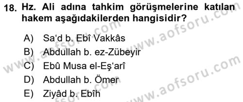 İlk Dönem İslam Tarihi Dersi 2022 - 2023 Yılı Yaz Okulu Sınav Soruları 18. Soru