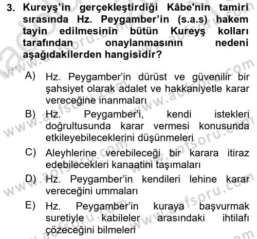İlk Dönem İslam Tarihi Dersi 2022 - 2023 Yılı Yaz Okulu Sınav Soruları 3. Soru