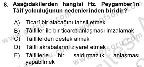 İlk Dönem İslam Tarihi Dersi 2022 - 2023 Yılı Yaz Okulu Sınav Soruları 8. Soru