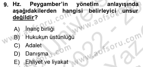 İlk Dönem İslam Tarihi Dersi 2022 - 2023 Yılı Yaz Okulu Sınav Soruları 9. Soru