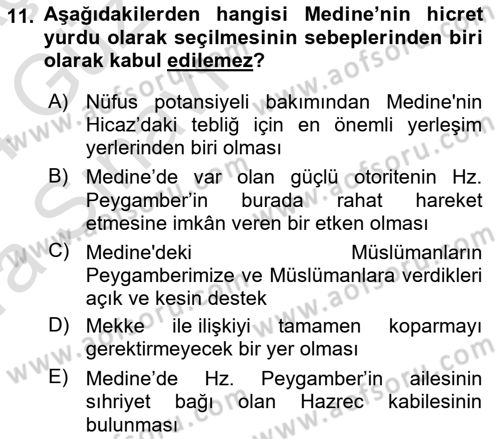 İlk Dönem İslam Tarihi Dersi Ara Sınavı Deneme Sınav Soruları 11. Soru