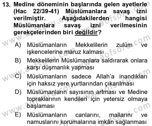 İlk Dönem İslam Tarihi Dersi 2023 - 2024 Yılı (Vize) Ara Sınav Soruları 13. Soru