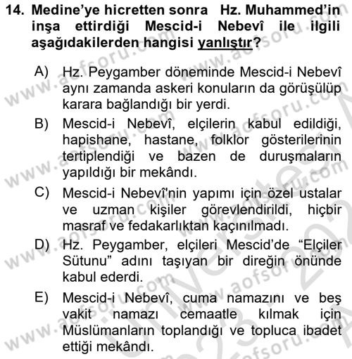 İlk Dönem İslam Tarihi Dersi 2023 - 2024 Yılı (Vize) Ara Sınav Soruları 14. Soru