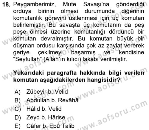 İlk Dönem İslam Tarihi Dersi Ara Sınavı Deneme Sınav Soruları 18. Soru