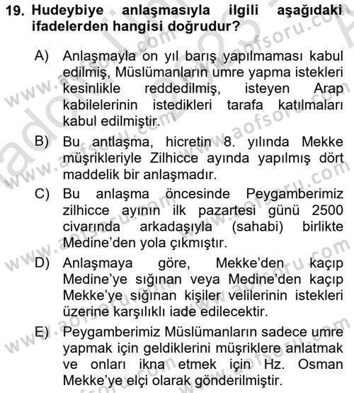 İlk Dönem İslam Tarihi Dersi Ara Sınavı Deneme Sınav Soruları 19. Soru