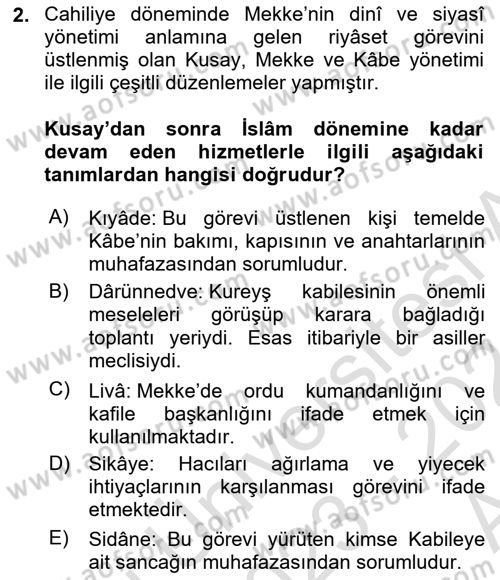 İlk Dönem İslam Tarihi Dersi Ara Sınavı Deneme Sınav Soruları 2. Soru
