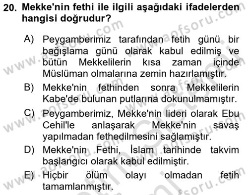 İlk Dönem İslam Tarihi Dersi 2023 - 2024 Yılı (Vize) Ara Sınav Soruları 20. Soru