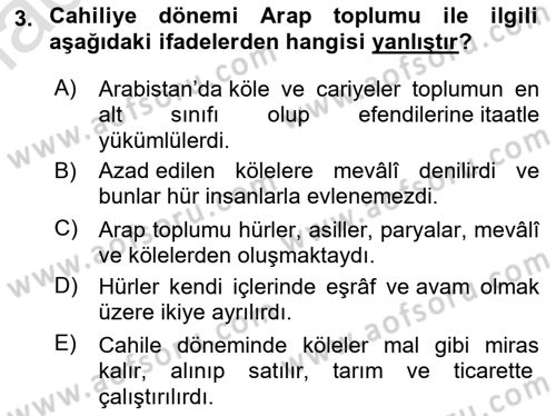 İlk Dönem İslam Tarihi Dersi Ara Sınavı Deneme Sınav Soruları 3. Soru