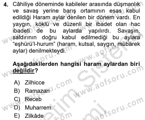 İlk Dönem İslam Tarihi Dersi 2023 - 2024 Yılı (Vize) Ara Sınav Soruları 4. Soru