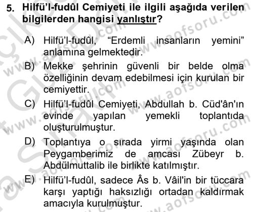 İlk Dönem İslam Tarihi Dersi 2023 - 2024 Yılı (Vize) Ara Sınav Soruları 5. Soru