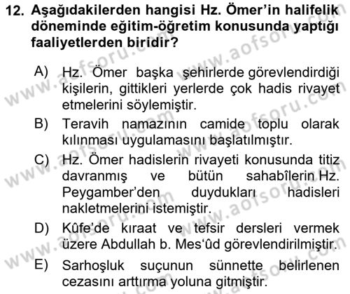 İlk Dönem İslam Tarihi Dersi 2023 - 2024 Yılı (Final) Dönem Sonu Sınav Soruları 12. Soru
