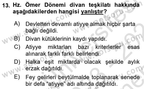 İlk Dönem İslam Tarihi Dersi 2023 - 2024 Yılı (Final) Dönem Sonu Sınav Soruları 13. Soru