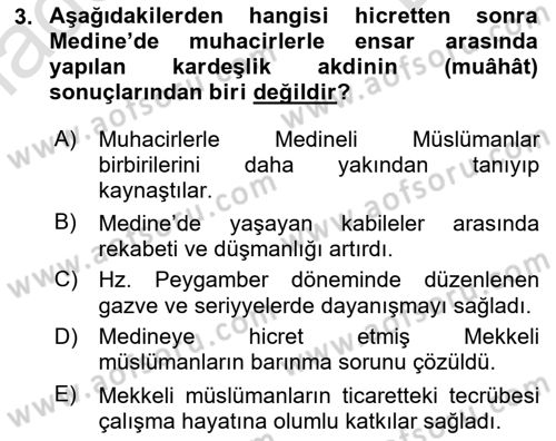 İlk Dönem İslam Tarihi Dersi 2023 - 2024 Yılı (Final) Dönem Sonu Sınav Soruları 3. Soru