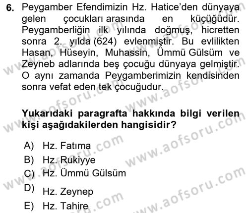 İlk Dönem İslam Tarihi Dersi 2023 - 2024 Yılı (Final) Dönem Sonu Sınav Soruları 6. Soru