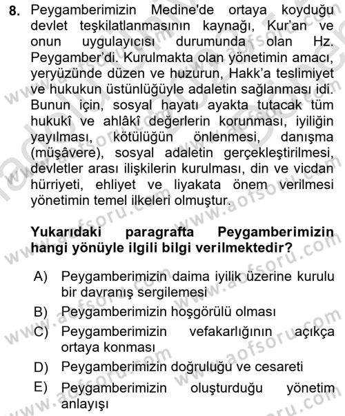 İlk Dönem İslam Tarihi Dersi 2023 - 2024 Yılı (Final) Dönem Sonu Sınav Soruları 8. Soru